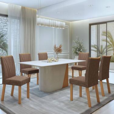 Imagem de Conjunto Luar 170cm Tampo em MDF com 6 Cadeiras Apogeu Amêndoa Clean/Off White/ Avelâ