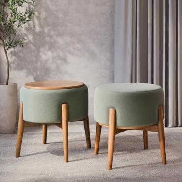 Imagem de Puff Modelo Dual Verde Tecido Linho 100% Poliéster Base Em MDF Unidecorcasa