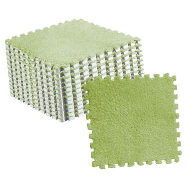 Imagem de 10pcs de Pelúcia de Piso Piso - Telhas Fofas, Cortáveis ​​e Não Deslizantes para a Sala e Sala Estar - Tapetes Quebra cabeça Macios Aconchegantes (Verde fluorescente)