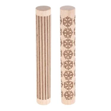 Imagem de HARFINGTON 2 peças de rolo de argila de madeira 10 cm floco de neve padrão de linhas retas, ferramentas de cerâmica, rolos de textura de grão de madeira para argila para assar massa, massa, brinquedo