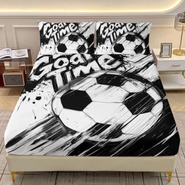 Imagem de AILONEN Jogo de lençol casal de futebol infantil, 3 peças, tema de bola de futebol esportivo, 3 peças, lençol com elástico com 2 fronhas