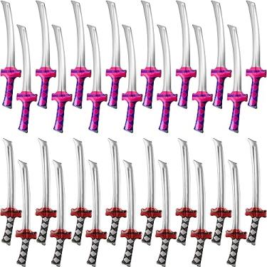 Imagem de Fahacop Pacote com 30 espadas Ninja infláveis de 76 cm, espadas de samurai infláveis, Katana para festa de aniversário na piscina no verão, 2 cores