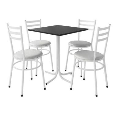 Imagem de Mesa de Jantar Quadrada 70cm Preta Com 4 Cadeiras Estofada Branca - La
