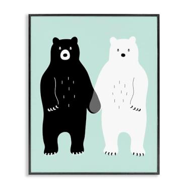 Imagem de Stupell Industries Ursos pretos e brancos de mãos dadas design de arte giclée emoldurado preto por Andy Westface, 28 x 35 cm