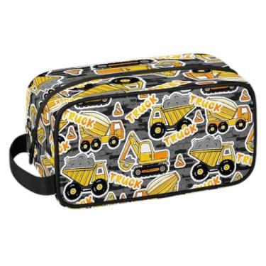 Imagem de PATTERNFUL Bolsa de higiene infantil para meninos, à prova d'água, sacos de lavagem pendurados para meninas, kit Dopp bolsa de maquiagem para barbear, acessórios de viagem, Bulldozers, 10.5x4.4x5.3in