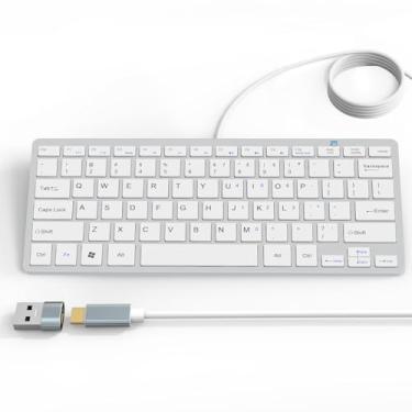 Imagem de Mini teclado com fio USB-C ultrafino de 78 teclas com teclas de atalho de mídia para Apple Mac Pro, MacBook 56Pro/iMac, Air, Mac mini, laptops, PC desktop Windows 11/10/8/7, com adaptador USB-C para