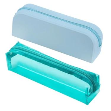 Imagem de Kit com 2 Estojos Escolares, 1 Silicone Soft Impermeável 20x7cm e 1 Cristal Transparente 22x5cm, Cores Pastel e Neon (Azul Pastel e Turquesa)