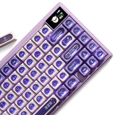 Imagem de OHY Teclas translúcidas, XVX New MAX Profile Shine Through Keycaps75%, teclas personalizadas Cat Eye, teclas gelatinosas de PC para teclados mecânicos (136 teclas, apenas teclas) - roxo e branco