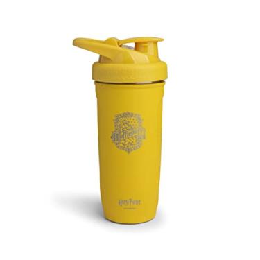 Imagem de Coqueteleira Smart Shake Reforce de aço inoxidável Harry Potter Hufflepuffs (900 ml/30 oz) | Garrafa esportiva leve e resistente com tampa macia | à prova de vazamento, livre de BPA e sem DEHP