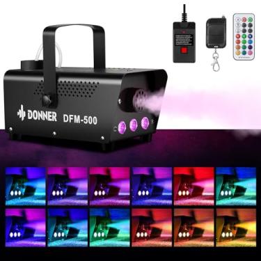 Imagem de Donner Máquina de neblina DFM-500 500W com luzes LED RGB controláveis, máquina de fumaça DJ com controle remoto sem fio e fio, 13 cores, para festas de Natal de Dia das Bruxas, com Fuse Protect