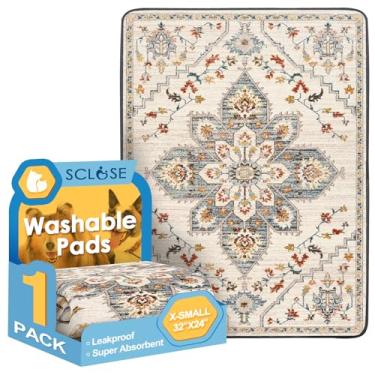 Imagem de SCLOSE Tapete Higiênico Lavável Para Cães, Tapetes Impermeáveis Reutilizáveis Filhotes, 32" X 24", Superabsorventes, À Prova De Vazamentos, Caixa, Cercadinho, Parto, Medalhão Branco