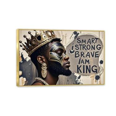 Imagem de Decoração de parede afro-americana arte negra motivacional homem negro presentes de incentivo inspiradores para homens imagem de afirmações positivas 60 x 40 cm (24 x 16 pol) moldura dourada