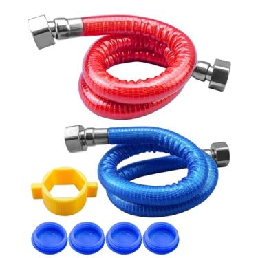 Imagem de 2 peças de mangueira de aquecedor de água de 61 cm com conector FIP de 1/5.1 cm FIP x 1/5.1 cm, conjuntos de tubos de aquecedor de água corrugado de aço inoxidável flexível, mangueiras de cor quente e