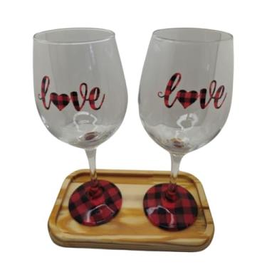 Imagem de META ATACADO, Kit 2 Taças Bandeja Love Personalizado Vinho Vermelho 490 ml
