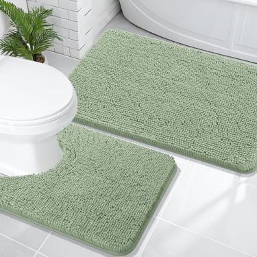 Imagem de OLANLY Conjunto de tapetes de banheiro de 2 peças, tapetes de banho de chenille macio absorvente e contorno em forma de U, tapete de banheiro lavável na máquina, acessórios de decoração de casa (91 x