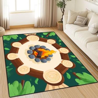 Imagem de Tapete de área lavável, toco de árvore, acampamento divertido, verão, feliz acampamento, pedras de desenho animado, 10 x 13 cm, tapete antiderrapante, antiderrapante, tapete para ambientes internos