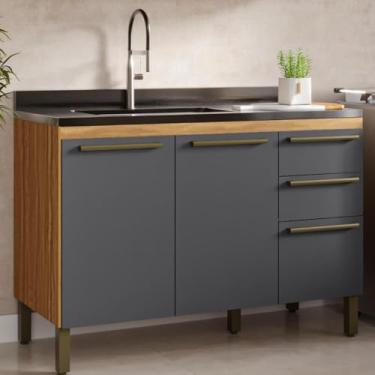 Imagem de Balcão de Cozinha para Pia 3 portas Gavetas 100% Mdf Nápoli Prime