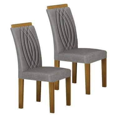 Imagem de Cadeira para Mesa de Jantar Doha MDF Kit 2 Peças Freijó Linho Cinza - Leifer Móveis