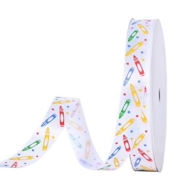 Imagem de YAMA Fita de cetim de volta às aulas para artesanato, fita de cetim fina para presentes, tema escolar colorido para agradecimento de professores, embrulho de 1,5 cm x 10 jardas