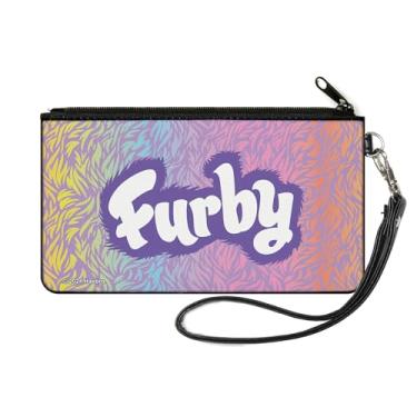 Imagem de Buckle-Down Furby Wallet, Zip Clutch, Furby Title Logo Fur Print Multi Color Roxo Branco, Tela, Amarelo, X-SMALL, Casual