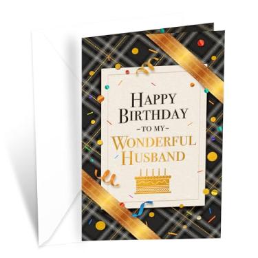 Imagem de Prime Greetings Cartão de aniversário do marido, feito nos EUA, cartolina grossa com envelope premium embalado em um envelope de apresentação reutilizável, ecológico, 12,7 cm x 19,7 cm