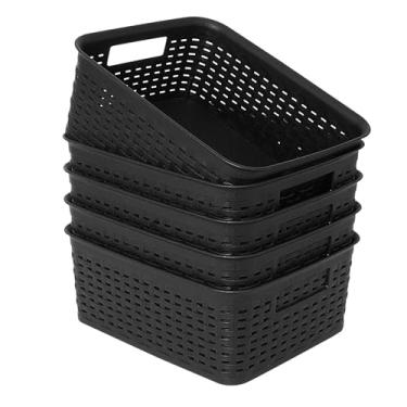 Imagem de Soddeph Cestos De Plástico Para Armários, Organização Despensa Doméstica Com Alça, Organizadores Quarto, Banheiros, Embaixo Da Pia, Cozinha (Preto, Pacote 5 Unidades)