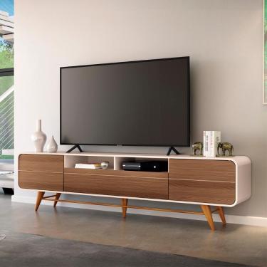 Imagem de Rack Bancada De Tv 85 Pol 220cm época Castanho/off - Hb Móveis