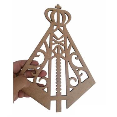 Imagem de Aplique Nossa Senhora Com Terço Em Mdf 29x22cm c/ fita dupla face deco