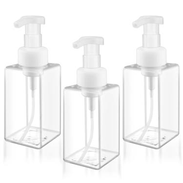 Imagem de Pacote com 3 Dispensadores de Sabão Espuma de Plástico Vazio Dispensador de Sabão de Espuma Recarregável para Shampoo Sabonete Líquido para Lavagem Facial (Transparente, 450 ml)