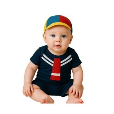 Imagem de Fantasia do Kiko bebê menino temático com chapéu Turma do Chaves (Azul marinho, P)