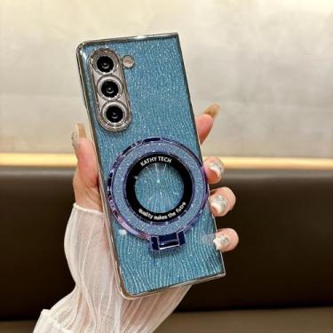 Imagem de MVVKKY Capa magnética brilhante com anel galvanizado para Galaxy Z Fold6 (para Galaxy Z Fold6/azul)