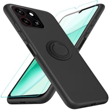 Imagem de Capa para celular ZTE Blade A35/ZTE Blade A55 com protetor de tela, suporte de anel giratório de 360° Suporte/suporte de silicone TPU Slim Fit Capa protetora à prova de choque para ZTE Blade A35/A55