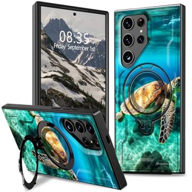 Imagem de BFDHGQZC Capa para Samsung Galaxy S25 Ultra com suporte para Samsung S25 Ultra, capa protetora híbrida de camada dupla robusta fina à prova de choque, tartaruga marinha