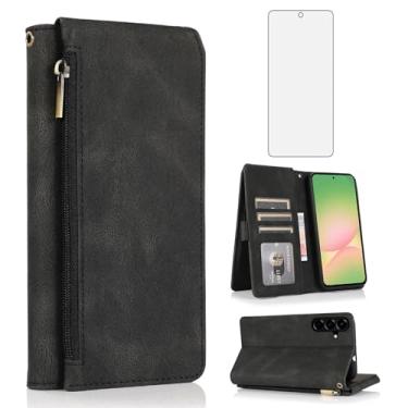 Imagem de Asuwish Capa carteira compatível com Samsung Galaxy A56 5G, protetor de tela de vidro temperado e zíper retrô de couro, suporte para cartão, acessórios para celular para A 56 56A LTE feminino