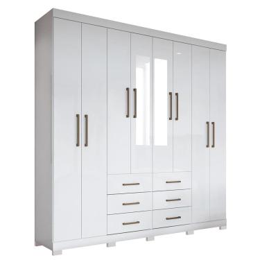 Imagem de Guarda Roupa Casal Liverpool 8 Portas 6 Gavetas Branco Com Espelho E Pés - Santos Andirá Branco