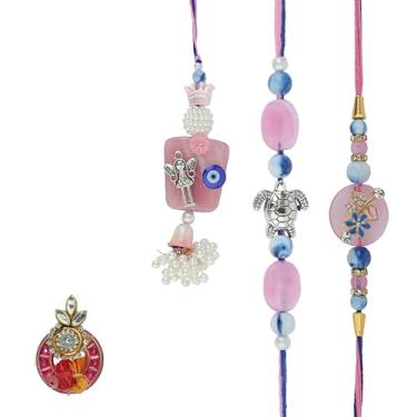 Imagem de Rakhi Bhaiya Bhabhi veera Rakhi conjunto com dora para irmão Bhabhi Rakhi Rakhi com pacote de presente pulseira de fios Dori Kalwa para festival tradicional indiano Raksha Bandhan, 8 Inches, Fios e
