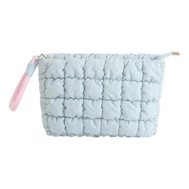 Imagem de FashionCha Bolsa de maquiagem de viagem com grande capacidade, organizador de maquiagem para loção, lápis de sobrancelha, Azul