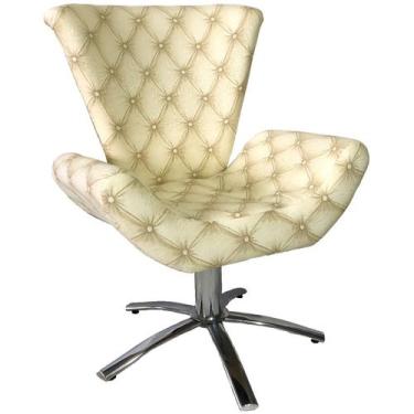 Imagem de Poltrona Giratória Elegance  Jacquard Capitonê Bege - Sua Casa Decor