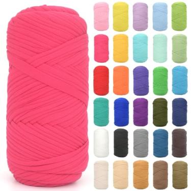 Imagem de Camiseta para crochê, rosa choque, tecido elástico grosso, fio de crochê para iniciantes, bolsa de tricô à mão, cesta/porta-copos / artesanato faça você mesmo/decoração de casa 200 g (rosa choque