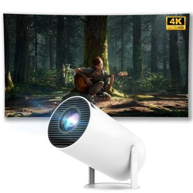 Imagem de Mini Projetor Portatil, WiFi 6, Bluetooth 5.2, Android 11, 2.500 Lumens, LED 4K FHD, HY300 Pro - Branco