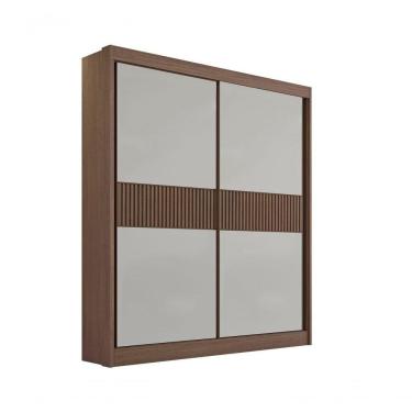 Imagem de Guarda Roupa Solteiro Santorini 2 Portas Ripado 3 Gavetas Sem Pés - D` Doro Castanho/off White/ripado