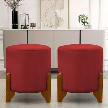 Imagem de Kit 2 Puff Redondo Veludo Com Pés Em Madeira Maciça Decorativo Sala Quarto 