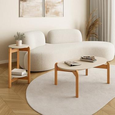 Imagem de Kit 2 Peças com Mesa de Centro e Mesa Lateral Lizz Off White/Cedro