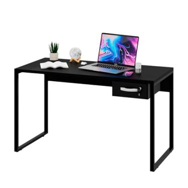 Imagem de Mesa Para Escritório Estilo Industrial 1,35m 30mm Com Gaveteiro (Preto)