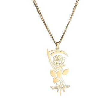 Imagem de EUEAVAN Colar com pingente de rosa da foice da morte gótico glamour medieval renascentista gargantilha personalizada joia elegante, Aço inoxidável, Sem Pedra Preciosa