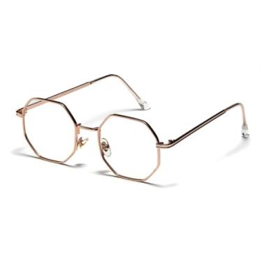 Imagem de Óculos de sol Shauna Retro Metal Frame Hexagon Fashion Rose Gold Mirror Shades UV400 (Dourado Transparente)