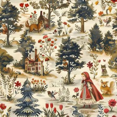 Imagem de VistaPalette Cute Farm Forest Trees Girl Dog Fox Bird Animal Peel and Stick Papel de parede autoadesivo para parede Papel de parede Stick on Easy Peel Off Contact for Renter Apartment