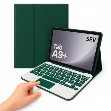 Imagem de Kit Capa Teclado Touchpad Compatível Com Tablet Galaxy Tab A9+/A9 Plus de 11'' Polegadas X210 X215 + Mouse Sem Fio + Caneta, Sem Fio Case Bluetooth Magnética Com Suporte S-Pen (Verde Militar)