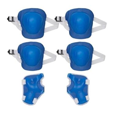 Imagem de Kit De Proteção Infantil Joelheira Cotoveleira Protetor De Pulso Radical Acessorios Skate Patins Bike Esportes Azul;