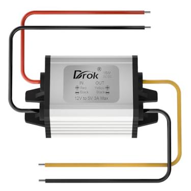 Imagem de Conversor de 12 V para 5 V, módulo de fonte de alimentação da placa reguladora de voltagem DROK DC 8-35 V para 5 V 3 A 15 W Conversor de Buck 9 V 12 V 24 V à prova d'água para carro Volt Step Down Buck